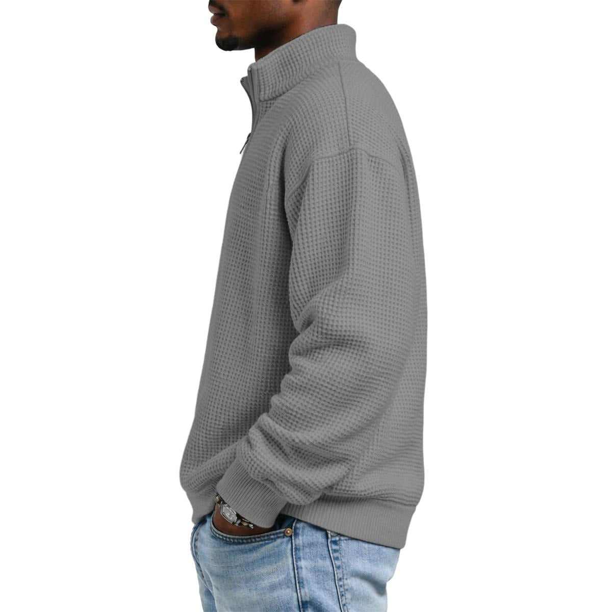 Men's Waffle Knit Casual Sweatshirt With Half Zipper|DTF