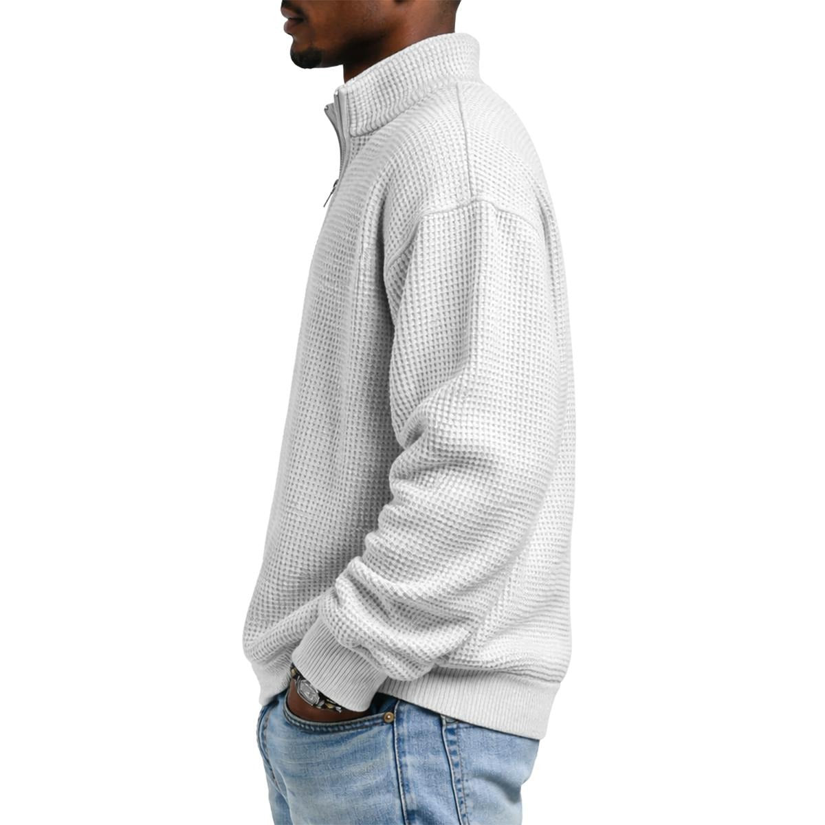 Men's Waffle Knit Casual Sweatshirt With Half Zipper|DTF