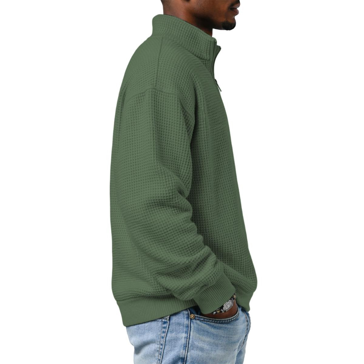 Men's Waffle Knit Casual Sweatshirt With Half Zipper|DTF