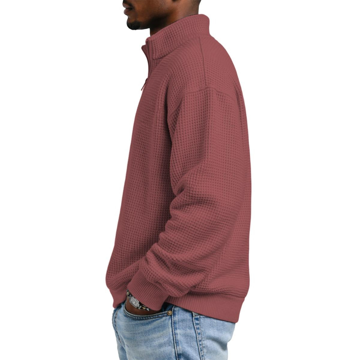 Men's Waffle Knit Casual Sweatshirt With Half Zipper|DTF