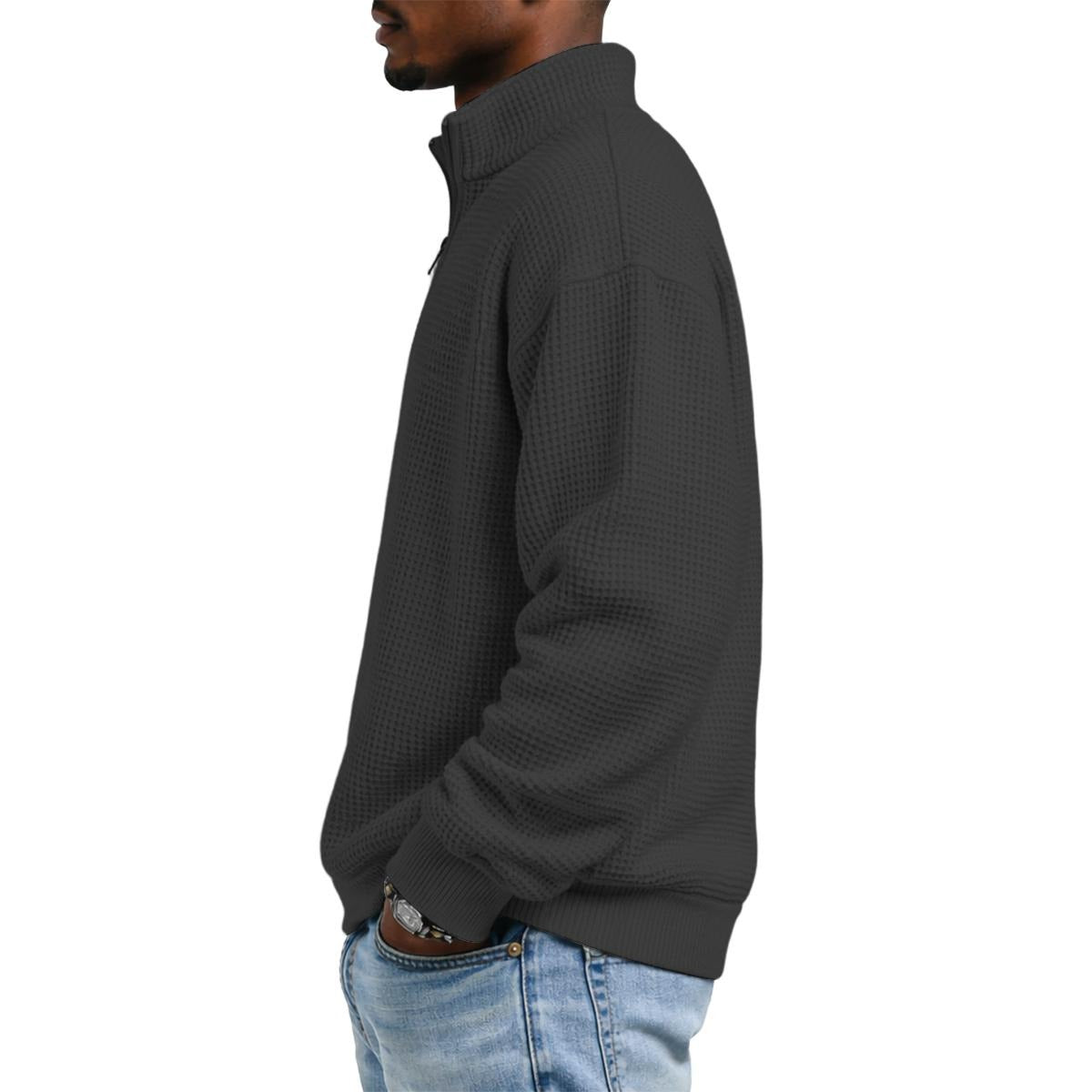 Men's Waffle Knit Casual Sweatshirt With Half Zipper|DTF