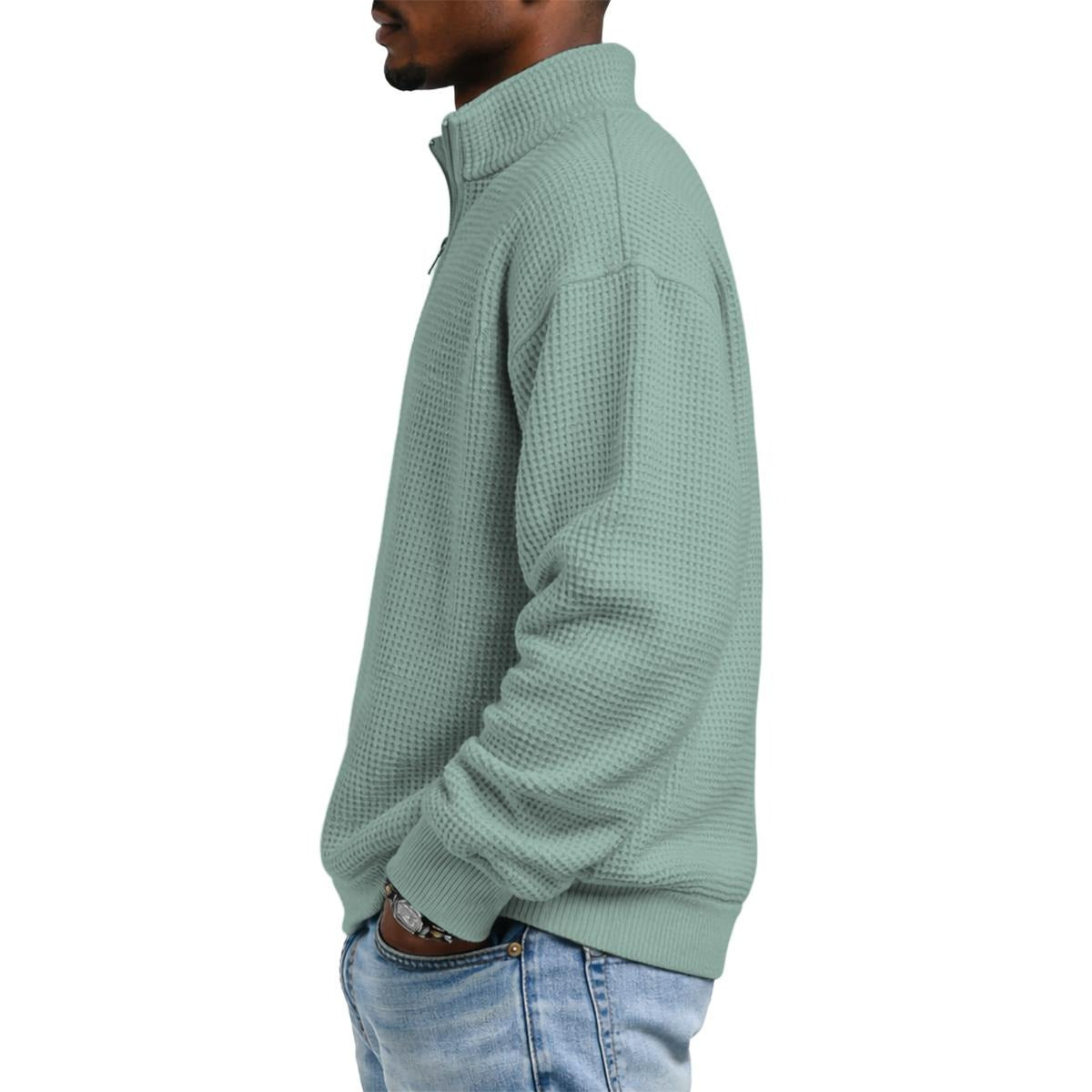 Men's Waffle Knit Casual Sweatshirt With Half Zipper|DTF