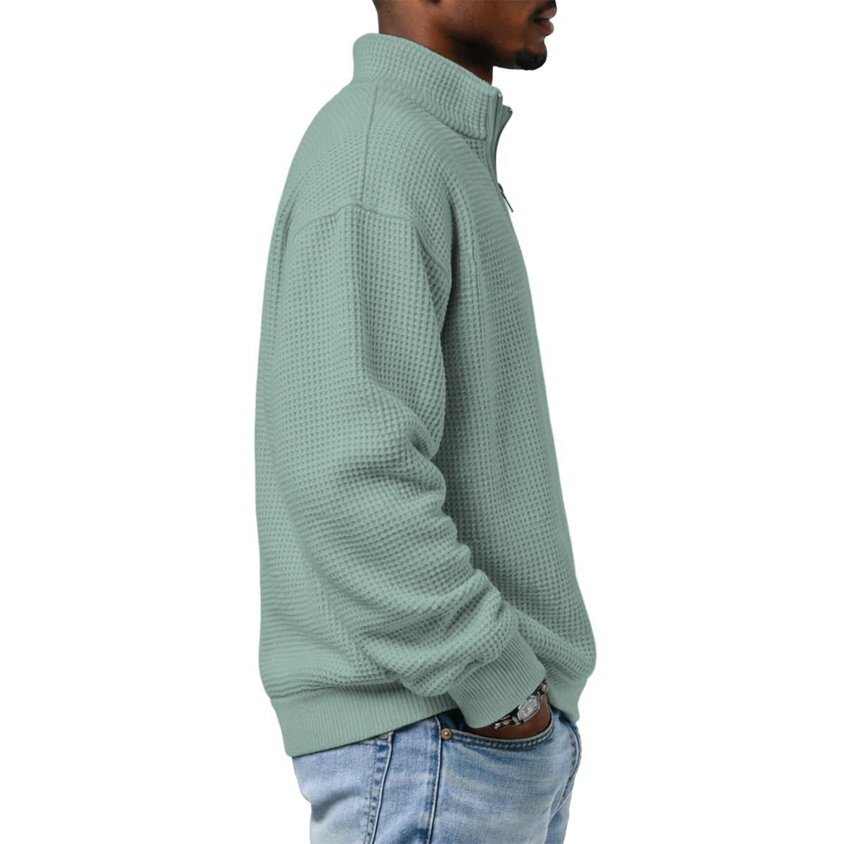 Men's Waffle Knit Casual Sweatshirt With Half Zipper|DTF
