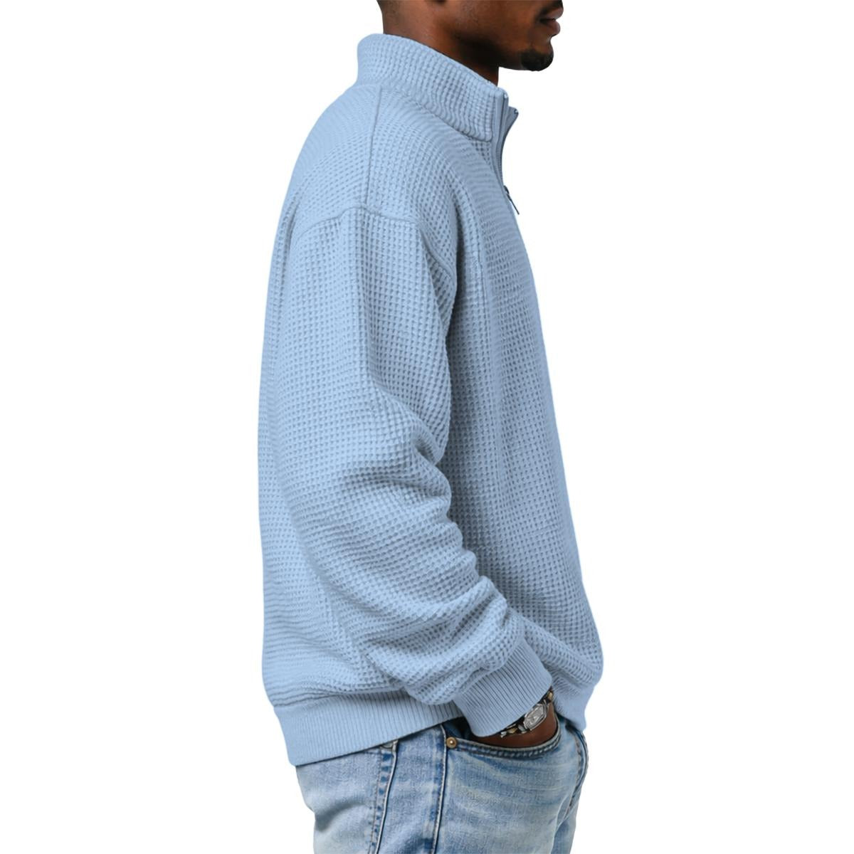 Men's Waffle Knit Casual Sweatshirt With Half Zipper|DTF