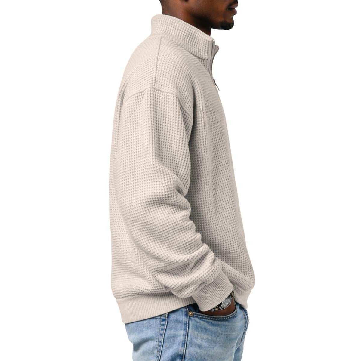Men's Waffle Knit Casual Sweatshirt With Half Zipper|DTF