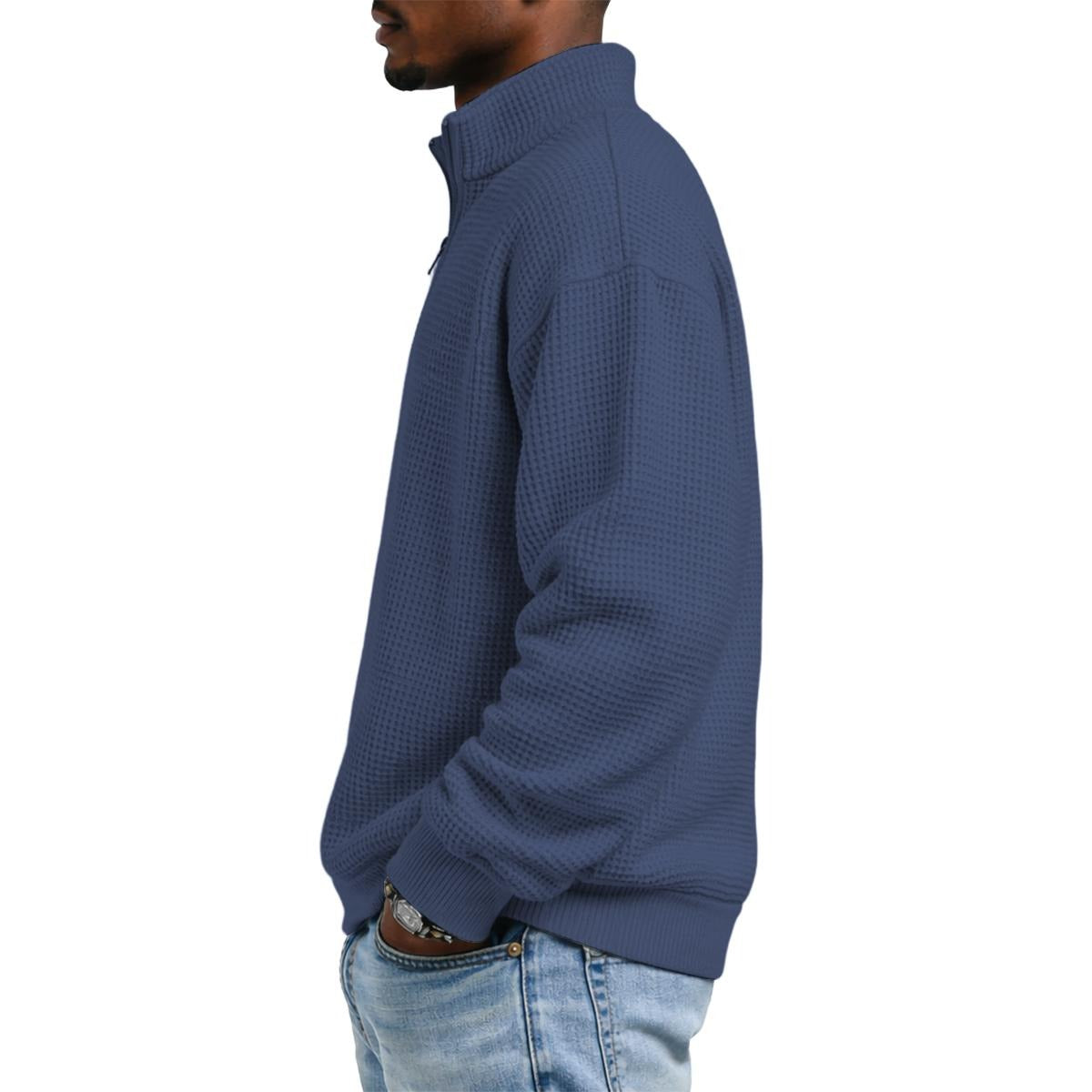 Men's Waffle Knit Casual Sweatshirt With Half Zipper|DTF