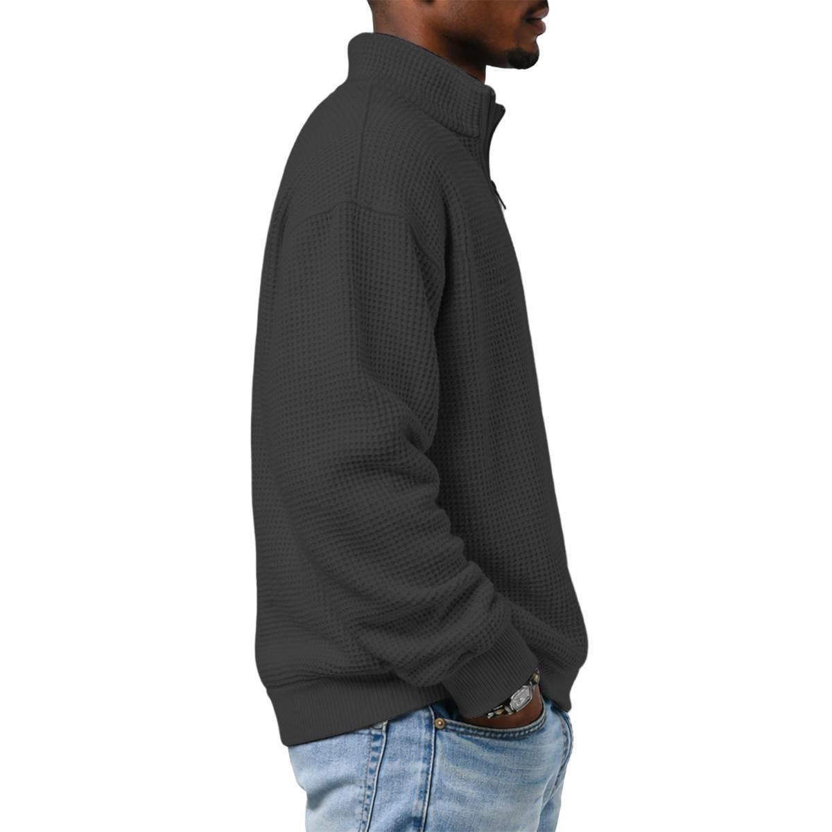 Men's Waffle Knit Casual Sweatshirt With Half Zipper|DTF