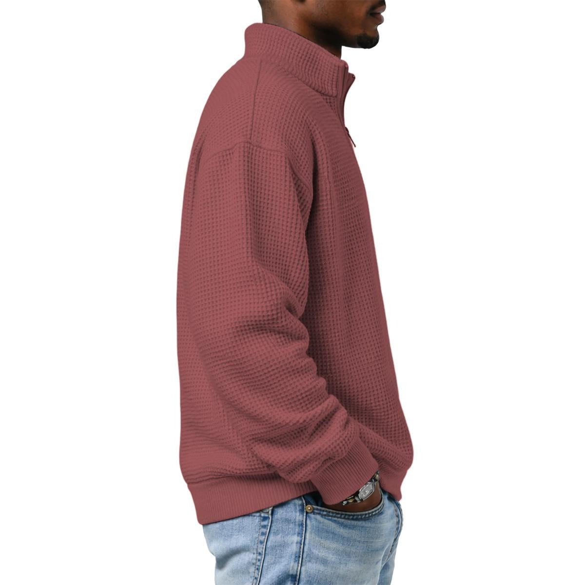 Men's Waffle Knit Casual Sweatshirt With Half Zipper|DTF