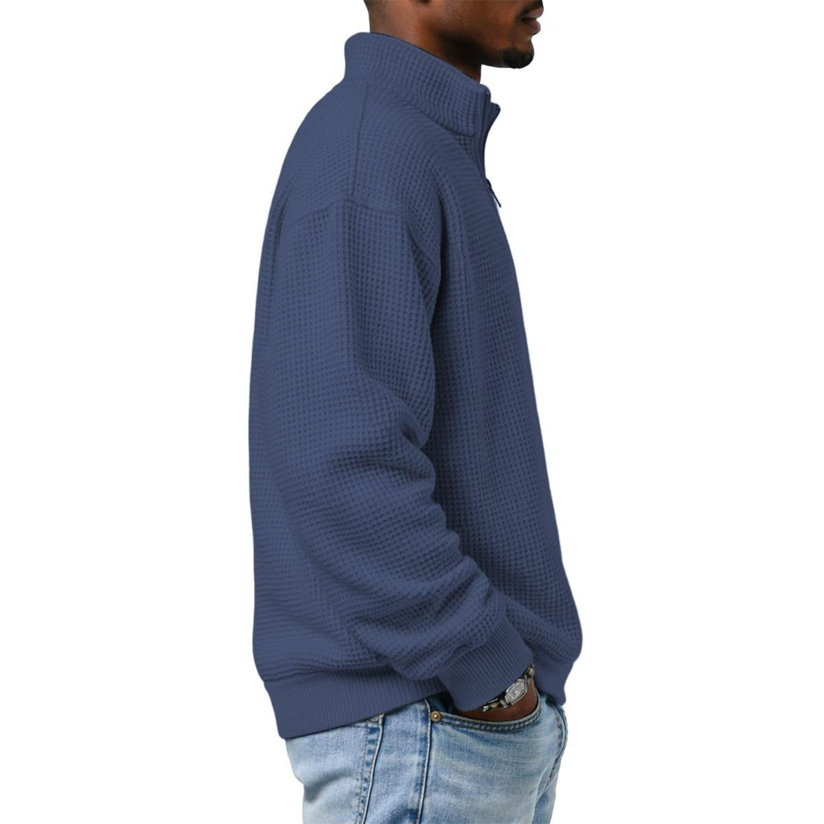 Men's Waffle Knit Casual Sweatshirt With Half Zipper|DTF
