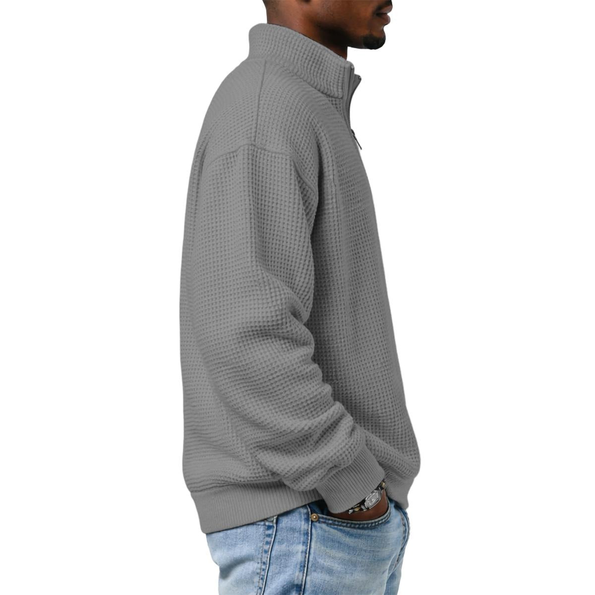 Men's Waffle Knit Casual Sweatshirt With Half Zipper|DTF