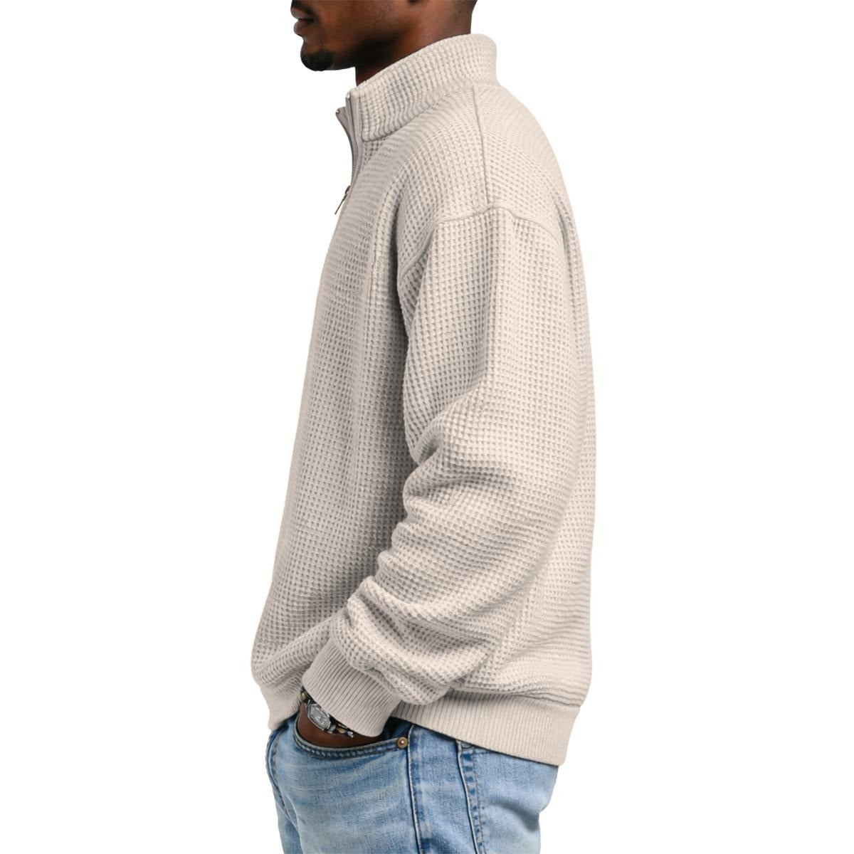 Men's Waffle Knit Casual Sweatshirt With Half Zipper|DTF