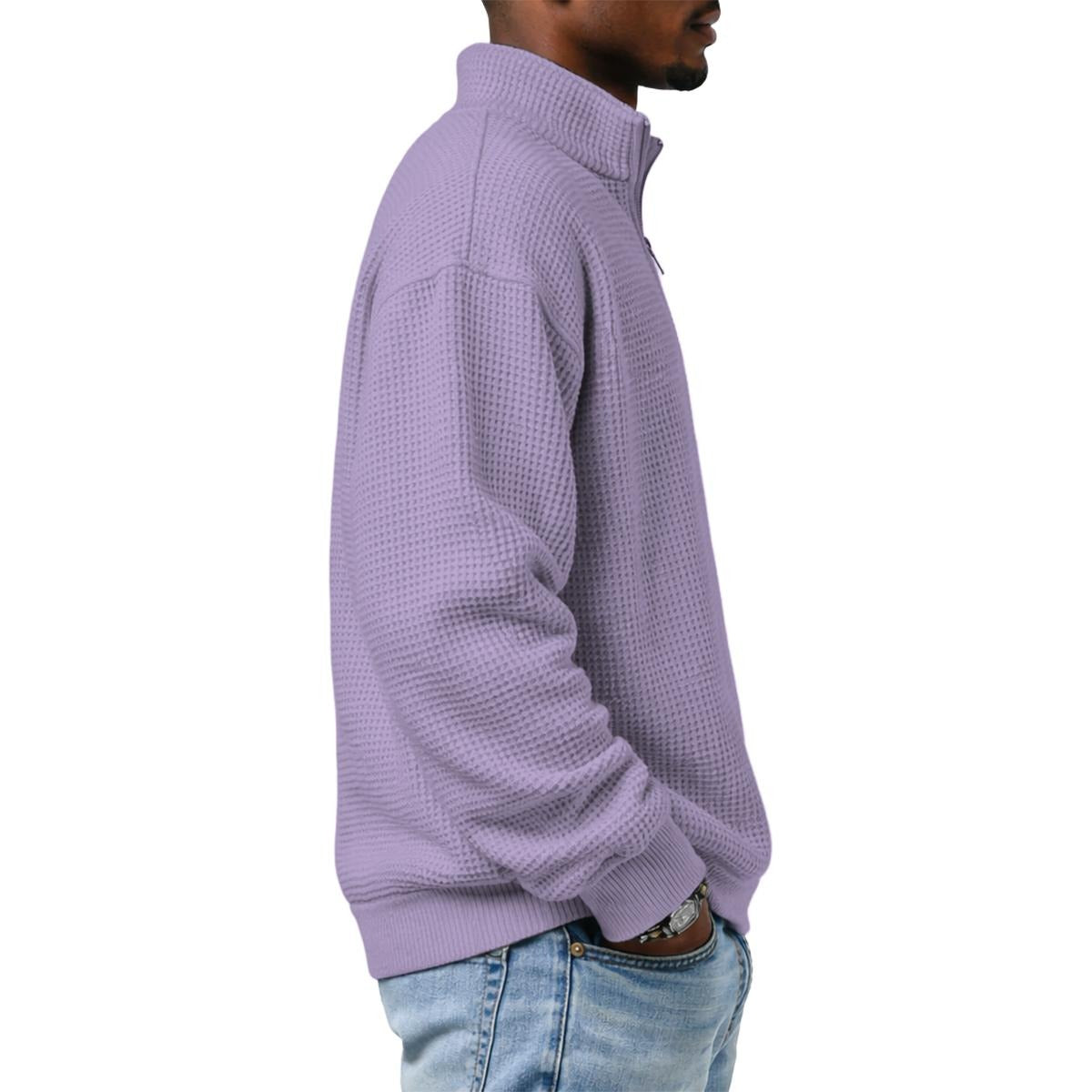 Men's Waffle Knit Casual Sweatshirt With Half Zipper|DTF