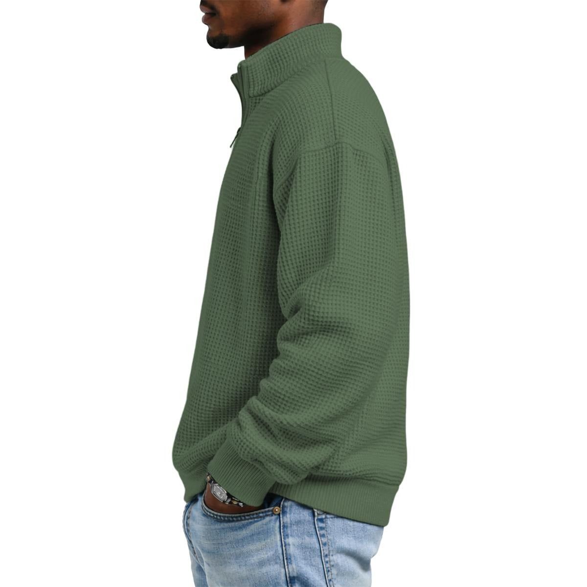 Men's Waffle Knit Casual Sweatshirt With Half Zipper|DTF