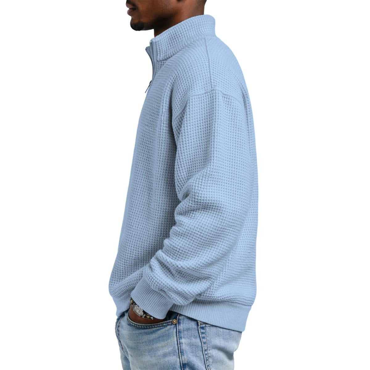 Men's Waffle Knit Casual Sweatshirt With Half Zipper|DTF