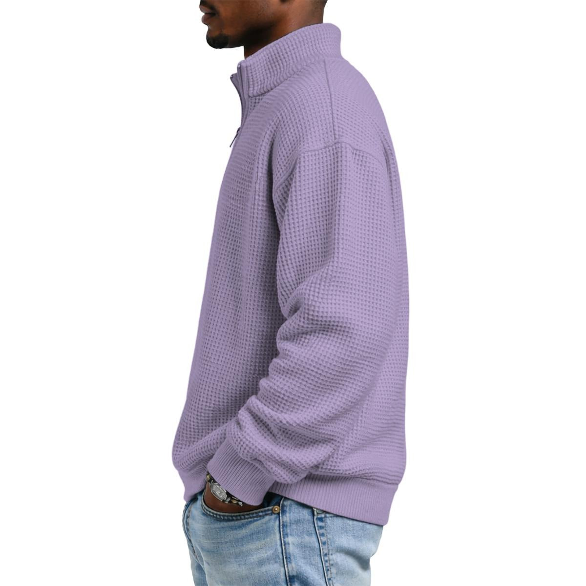 Men's Waffle Knit Casual Sweatshirt With Half Zipper|DTF